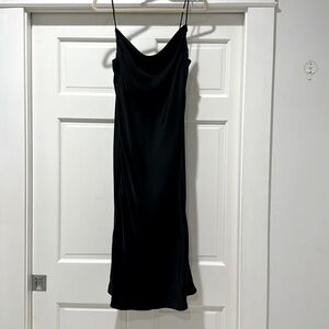 Zara Black Satin effect midi slip dress. Size M